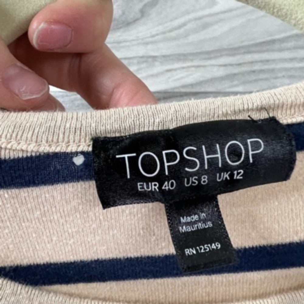 Topshop Womens Crop Top Beige Striped Long Sleeve Scoop Neck Lettuce Edge 8 - Picture 10 of 12